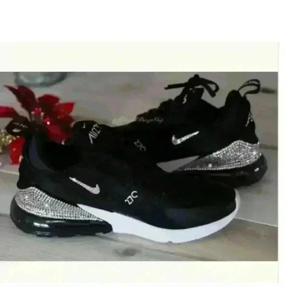 Bling Women's Nike Air Max 270 Black Sneakers made with Crystals - Picture 2 of 6